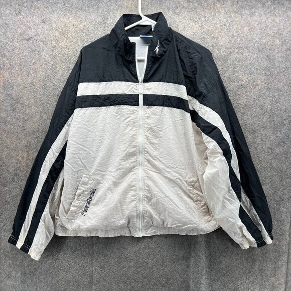 Reebok Other - Reebok Jacket Mens XL Black White Full Zip Windbreaker Bomber Vintage 90s Track
